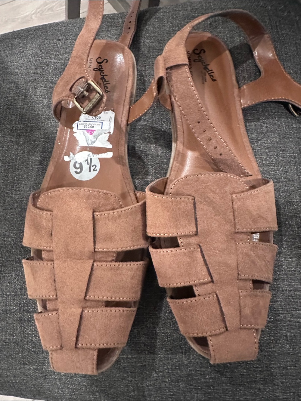 Seychelles Tan Suede Woven Strappy Sandals